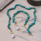 Conjunto de Colar e Pulseira em Turquesa e Pérola