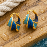 Brincos Argola Luxo em Onda Azul Dourada
