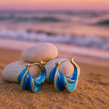 Brincos Argola Luxo em Onda Azul Dourada
