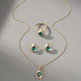 Conjunto de Joias em Gota de Esmeralda Atemporal