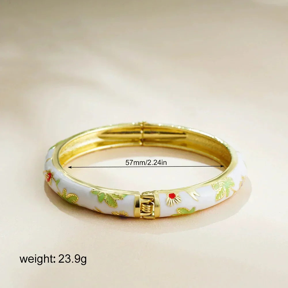 Bracelete Cloisonné Floral Vintage Elegante