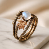 Anel Dourado de Pedra da Lua Elegante