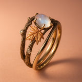 Anel Dourado de Pedra da Lua Elegante