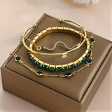 Conjunto de Pulseiras de Esmeralda em Camadas