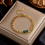 Pulseira Barra Dourada de Esmeralda Atemporal