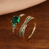 Conjunto de Dois Anéis Dourados de Pedra Preciosa